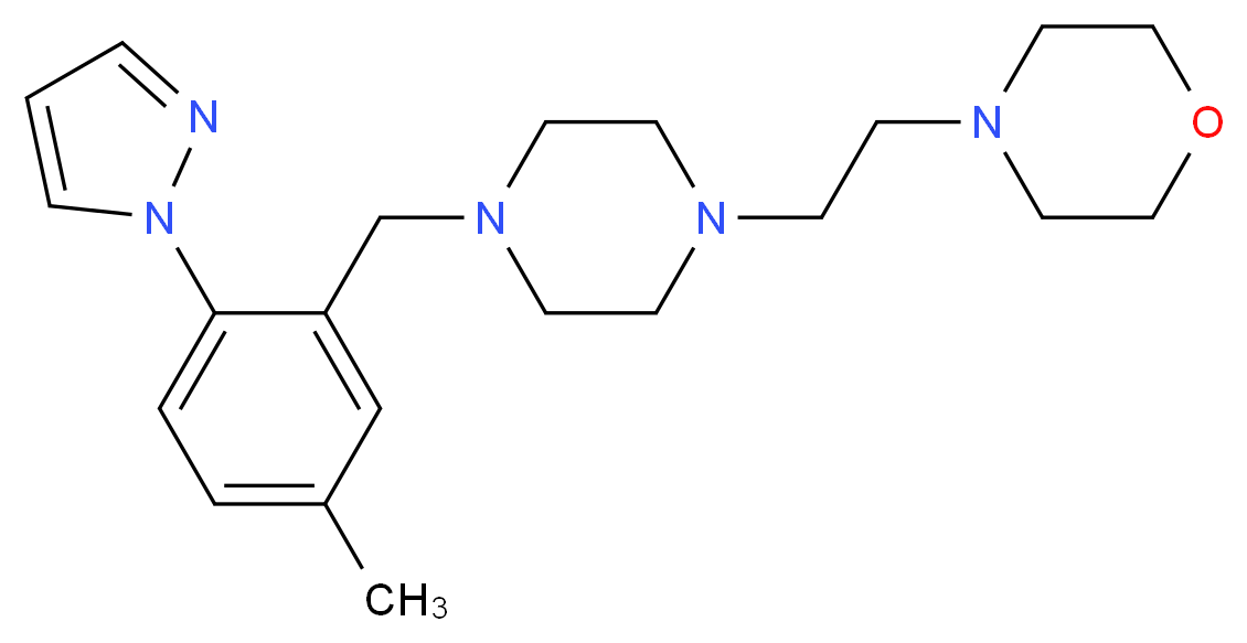 4-(2-{4-[5-methyl-2-(1H-pyrazol-1-yl)benzyl]piperazin-1-yl}ethyl)morpholine_分子结构_CAS_)