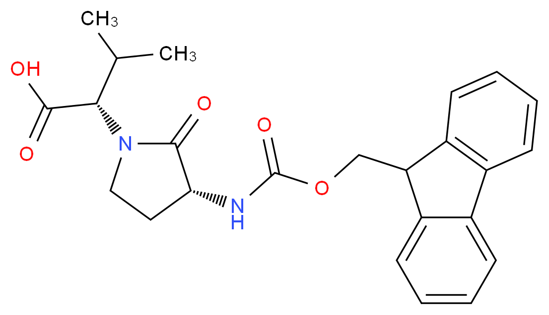 (2S)-2-[(3R)-3-{[(9H-fluoren-9-ylmethoxy)carbonyl]amino}-2-oxopyrrolidin-1-yl]-3-methylbutanoic acid_分子结构_CAS_957507-85-6