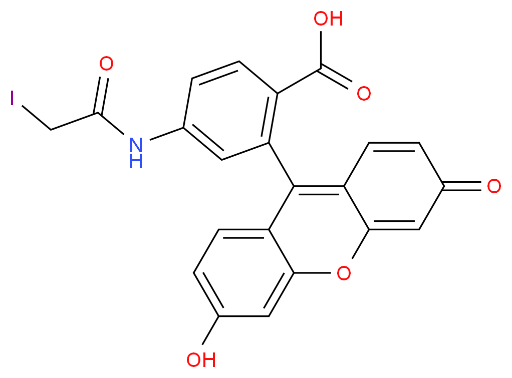 2-(6-hydroxy-3-oxo-3H-xanthen-9-yl)-4-(2-iodoacetamido)benzoic acid_分子结构_CAS_63368-54-7