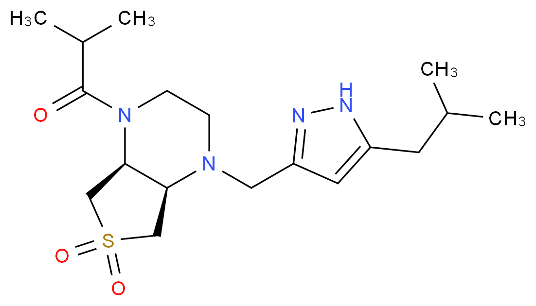 (4aS*,7aR*)-1-[(5-isobutyl-1H-pyrazol-3-yl)methyl]-4-isobutyryloctahydrothieno[3,4-b]pyrazine 6,6-dioxide_分子结构_CAS_)
