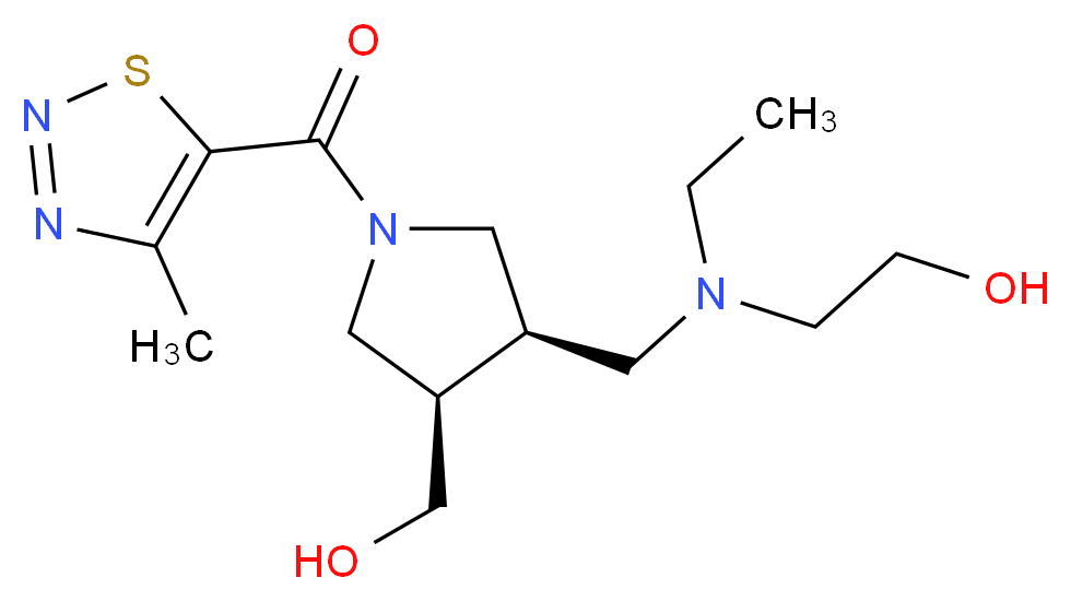 2-[ethyl({(3R*,4R*)-4-(hydroxymethyl)-1-[(4-methyl-1,2,3-thiadiazol-5-yl)carbonyl]pyrrolidin-3-yl}methyl)amino]ethanol_分子结构_CAS_)