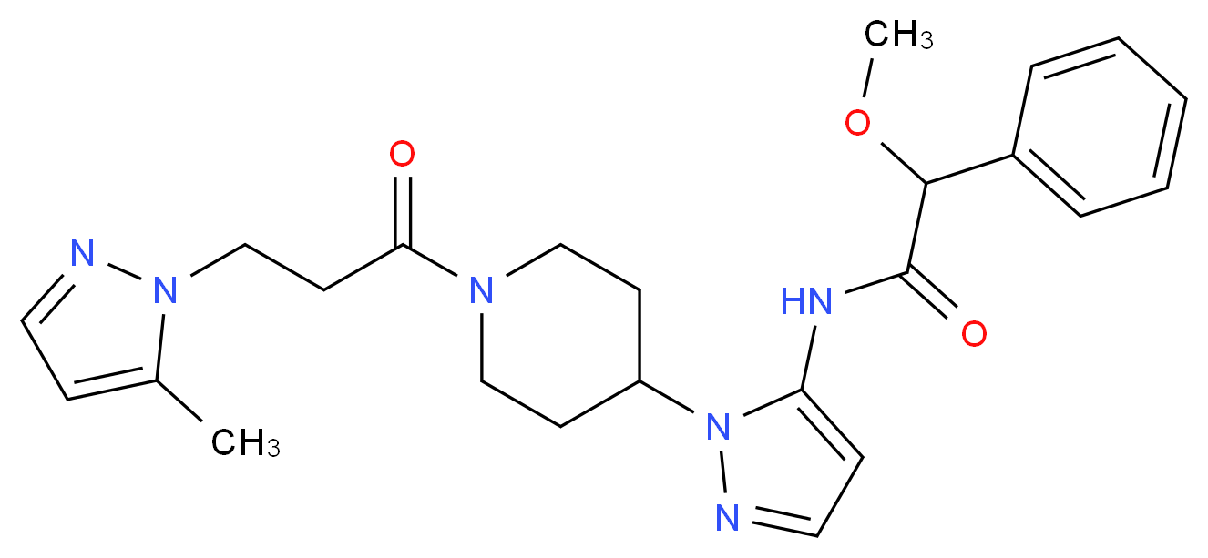 2-methoxy-N-(1-{1-[3-(5-methyl-1H-pyrazol-1-yl)propanoyl]-4-piperidinyl}-1H-pyrazol-5-yl)-2-phenylacetamide_分子结构_CAS_)