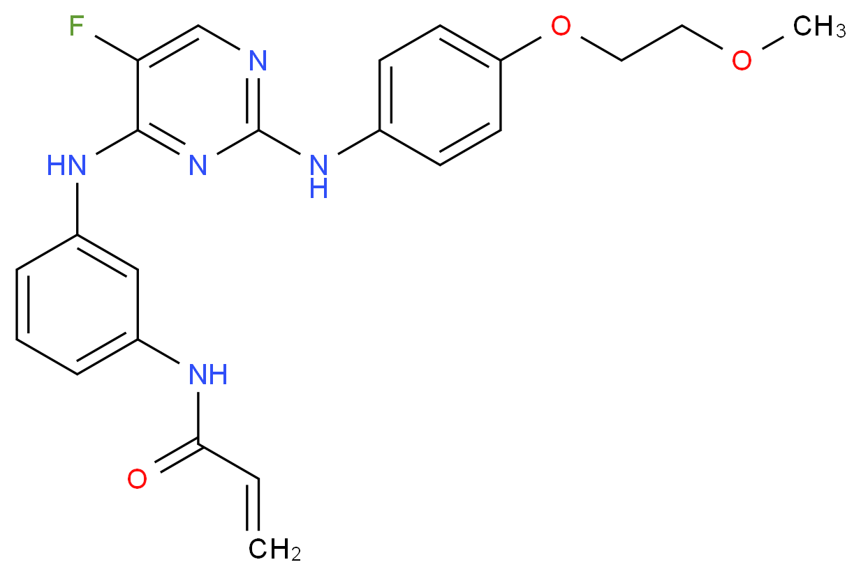 N-{3-[(5-fluoro-2-{[4-(2-methoxyethoxy)phenyl]amino}pyrimidin-4-yl)amino]phenyl}prop-2-enamide_分子结构_CAS_1202757-89-8