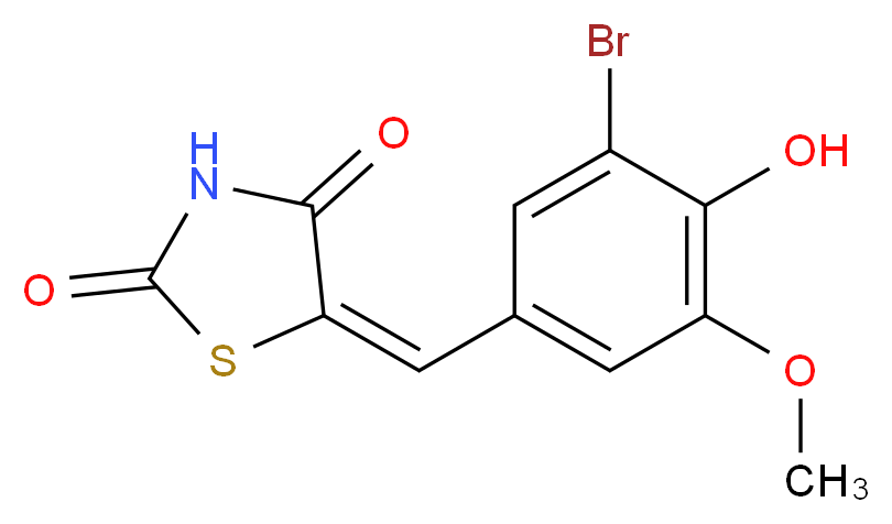(5E)-5-(3-bromo-4-hydroxy-5-methoxybenzylidene)-1,3-thiazolidine-2,4-dione_分子结构_CAS_58215-62-6)