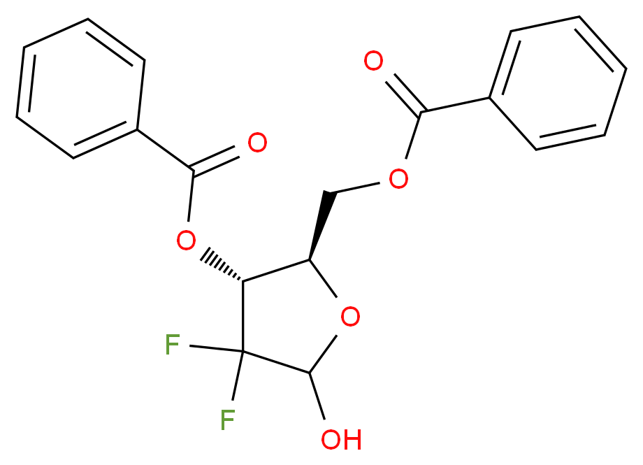 (2R,3R)-2-[(benzoyloxy)methyl]-4,4-difluoro-5-hydroxyoxolan-3-yl benzoate_分子结构_CAS_143157-22-6