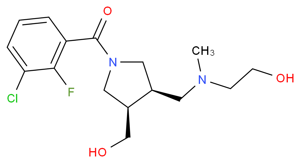2-[{[(3R*,4R*)-1-(3-chloro-2-fluorobenzoyl)-4-(hydroxymethyl)pyrrolidin-3-yl]methyl}(methyl)amino]ethanol_分子结构_CAS_)