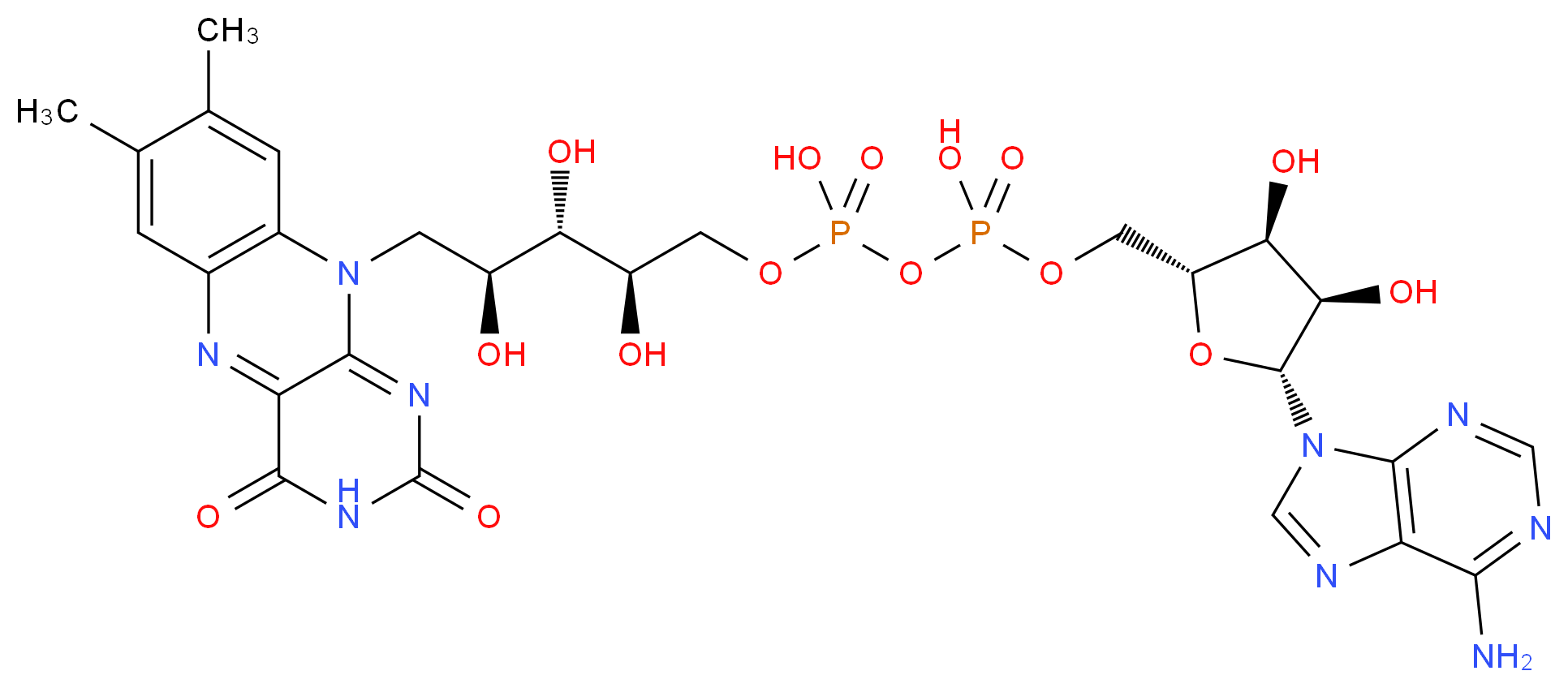 [({[(2R,3S,4R,5R)-5-(6-amino-9H-purin-9-yl)-3,4-dihydroxyoxolan-2-yl]methoxy}(hydroxy)phosphoryl)oxy]({[(2R,3S,4S)-5-{7,8-dimethyl-2,4-dioxo-2H,3H,4H,10H-benzo[g]pteridin-10-yl}-2,3,4-trihydroxypentyl]oxy})phosphinic acid_分子结构_CAS_146-14-5