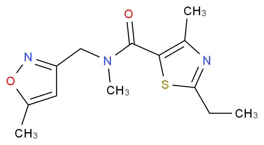 2-ethyl-N,4-dimethyl-N-[(5-methylisoxazol-3-yl)methyl]-1,3-thiazole-5-carboxamide_分子结构_CAS_)