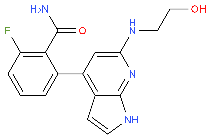 2-fluoro-6-{6-[(2-hydroxyethyl)amino]-1H-pyrrolo[2,3-b]pyridin-4-yl}benzamide_分子结构_CAS_)
