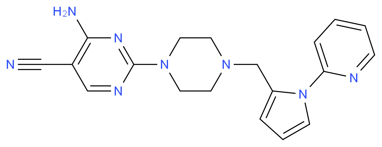 4-amino-2-{4-[(1-pyridin-2-yl-1H-pyrrol-2-yl)methyl]piperazin-1-yl}pyrimidine-5-carbonitrile_分子结构_CAS_)