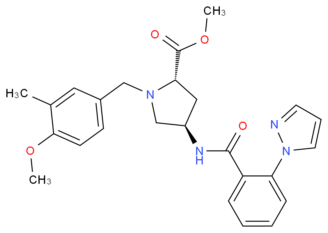 methyl (4R)-1-(4-methoxy-3-methylbenzyl)-4-{[2-(1H-pyrazol-1-yl)benzoyl]amino}-L-prolinate_分子结构_CAS_)