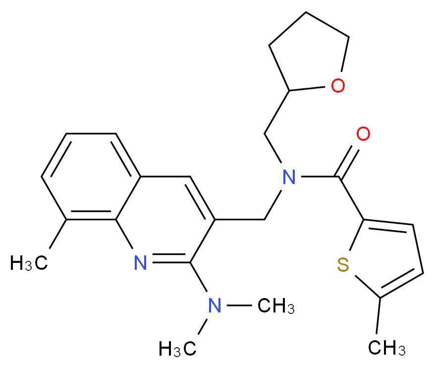 N-{[2-(dimethylamino)-8-methyl-3-quinolinyl]methyl}-5-methyl-N-(tetrahydro-2-furanylmethyl)-2-thiophenecarboxamide_分子结构_CAS_)