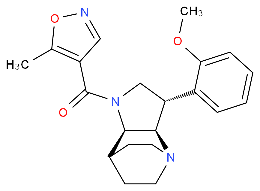 (2R*,3S*,6R*)-3-(2-methoxyphenyl)-5-[(5-methyl-4-isoxazolyl)carbonyl]-1,5-diazatricyclo[5.2.2.0~2,6~]undecane_分子结构_CAS_)