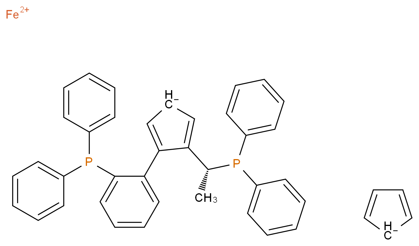 λ<sup>2</sup>-iron(2+) ion 3-[(1R)-1-(diphenylphosphanyl)ethyl]-4-[2-(diphenylphosphanyl)phenyl]cyclopenta-2,4-dien-1-ide cyclopenta-2,4-dien-1-ide_分子结构_CAS_565184-37-4