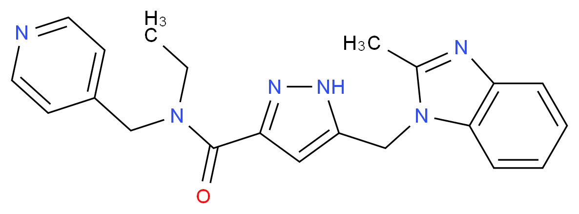 N-ethyl-5-[(2-methyl-1H-benzimidazol-1-yl)methyl]-N-(4-pyridinylmethyl)-1H-pyrazole-3-carboxamide_分子结构_CAS_)