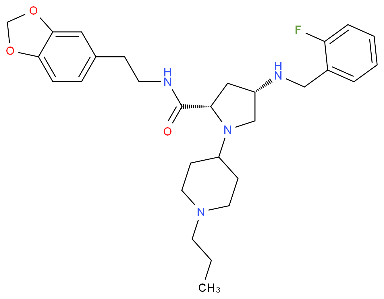 (4S)-N-[2-(1,3-benzodioxol-5-yl)ethyl]-4-[(2-fluorobenzyl)amino]-1-(1-propyl-4-piperidinyl)-L-prolinamide_分子结构_CAS_)