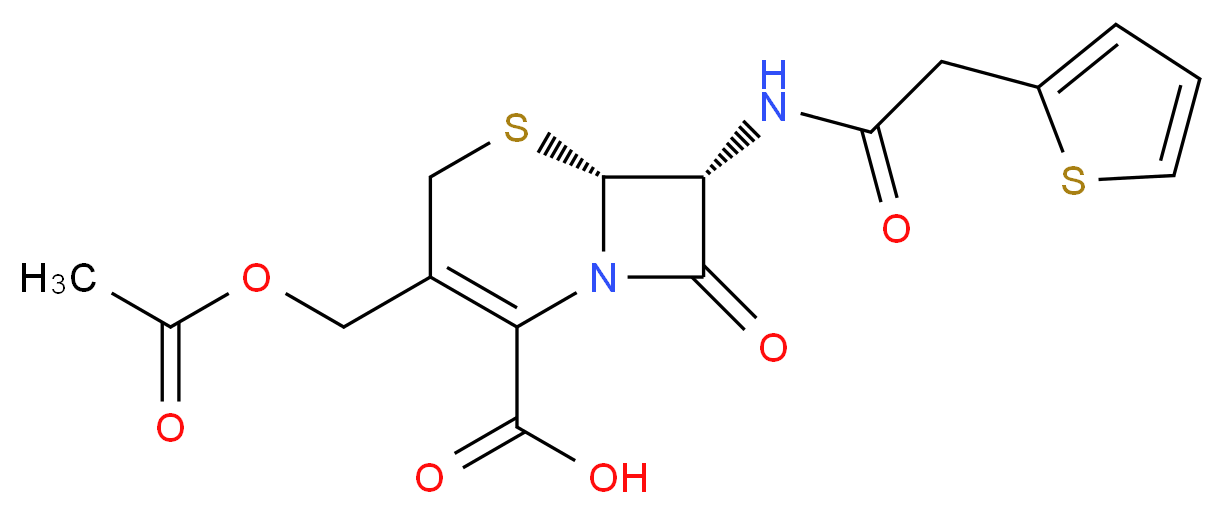 (6R,7R)-3-[(acetyloxy)methyl]-8-oxo-7-[2-(thiophen-2-yl)acetamido]-5-thia-1-azabicyclo[4.2.0]oct-2-ene-2-carboxylic acid_分子结构_CAS_153-61-7