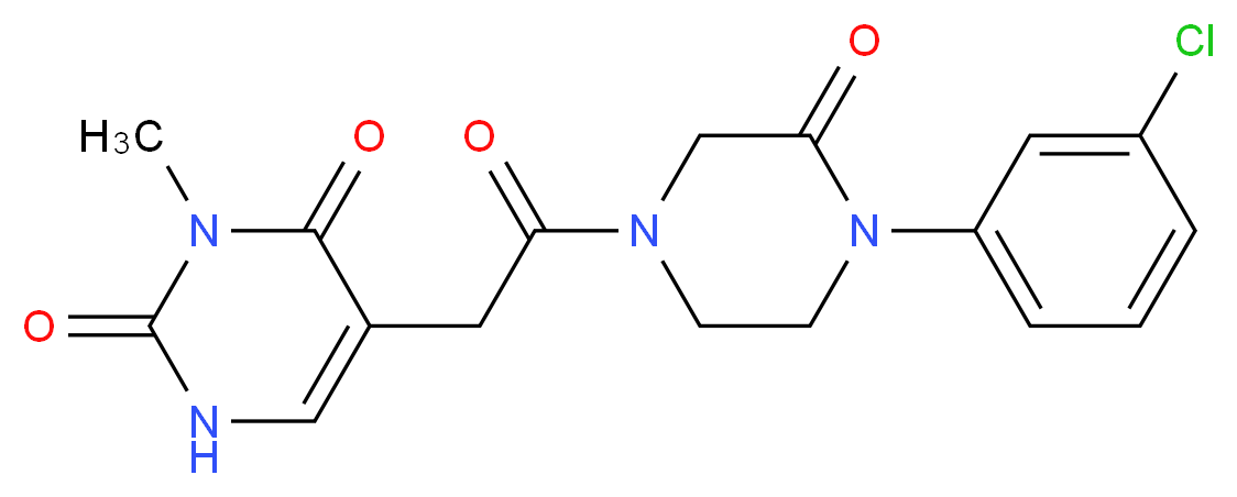 5-{2-[4-(3-chlorophenyl)-3-oxo-1-piperazinyl]-2-oxoethyl}-3-methyl-2,4(1H,3H)-pyrimidinedione_分子结构_CAS_)