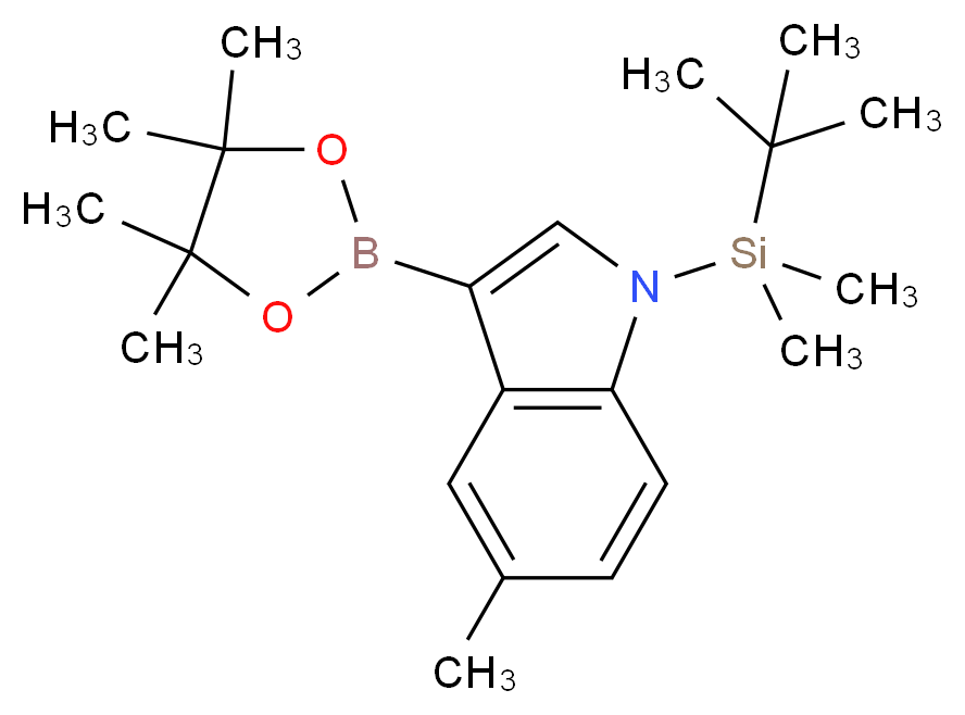 1-(tert-butyldimethylsilyl)-5-methyl-3-(tetramethyl-1,3,2-dioxaborolan-2-yl)-1H-indole_分子结构_CAS_1263987-17-2