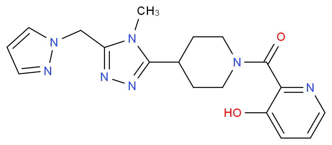 2-({4-[4-methyl-5-(1H-pyrazol-1-ylmethyl)-4H-1,2,4-triazol-3-yl]piperidin-1-yl}carbonyl)pyridin-3-ol_分子结构_CAS_)