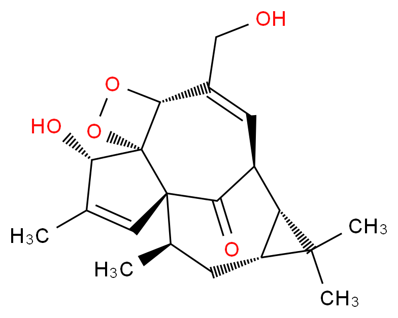 (1S,4S,5R,8R,11S,12R,14R,16R)-4-hydroxy-9-(hydroxymethyl)-3,13,13,16-tetramethyl-6,7-dioxapentacyclo[9.5.1.0<sup>1</sup>,<sup>5</sup>.0<sup>5</sup>,<sup>8</sup>.0<sup>1</sup><sup>2</sup>,<sup>1</sup><sup>4</sup>]heptadeca-2,9-dien-17-one_分子结构_CAS_30220-46-3