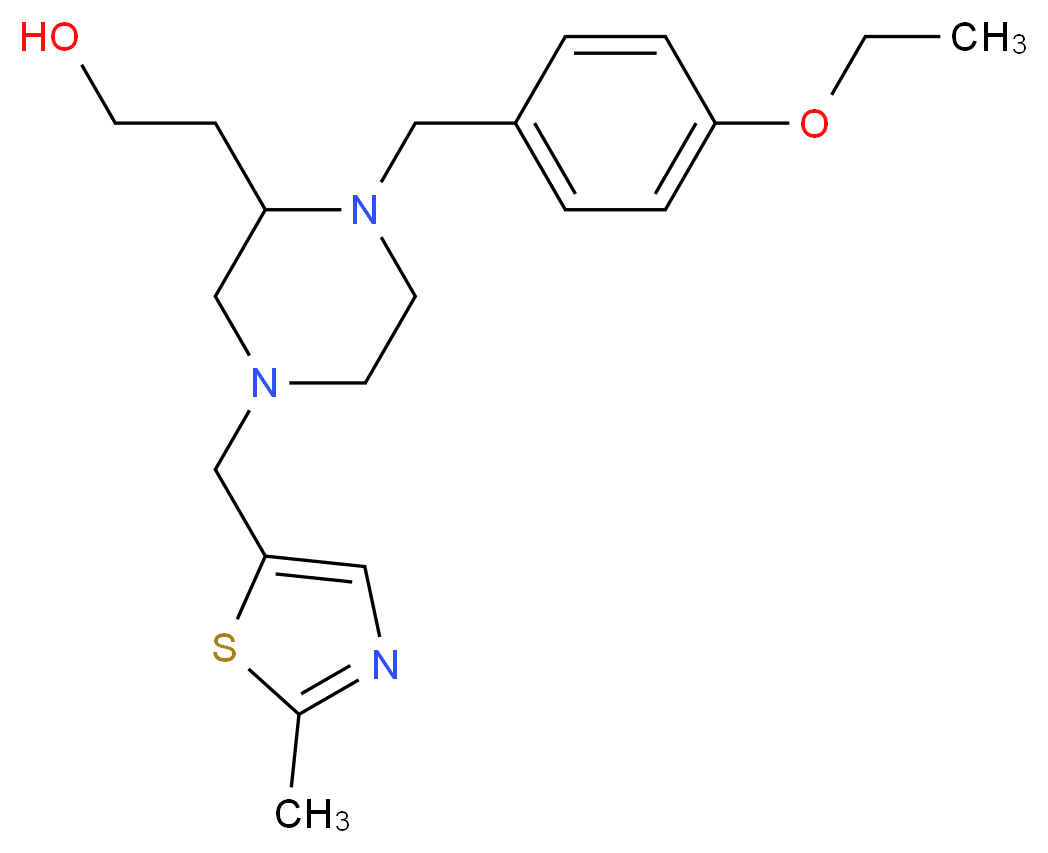 2-{1-(4-ethoxybenzyl)-4-[(2-methyl-1,3-thiazol-5-yl)methyl]-2-piperazinyl}ethanol_分子结构_CAS_)