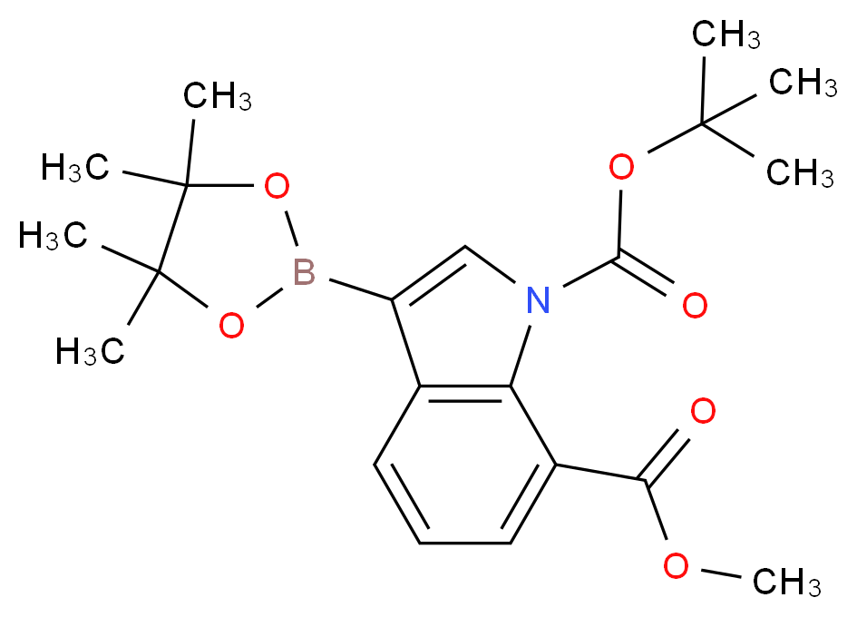 1-tert-Butyl 7-methyl 3-(4,4,5,5-tetramethyl-1,3,2-dioxaborolan-2-yl)-1H-indole-1,7-dicarboxylate_分子结构_CAS_1256360-02-7)