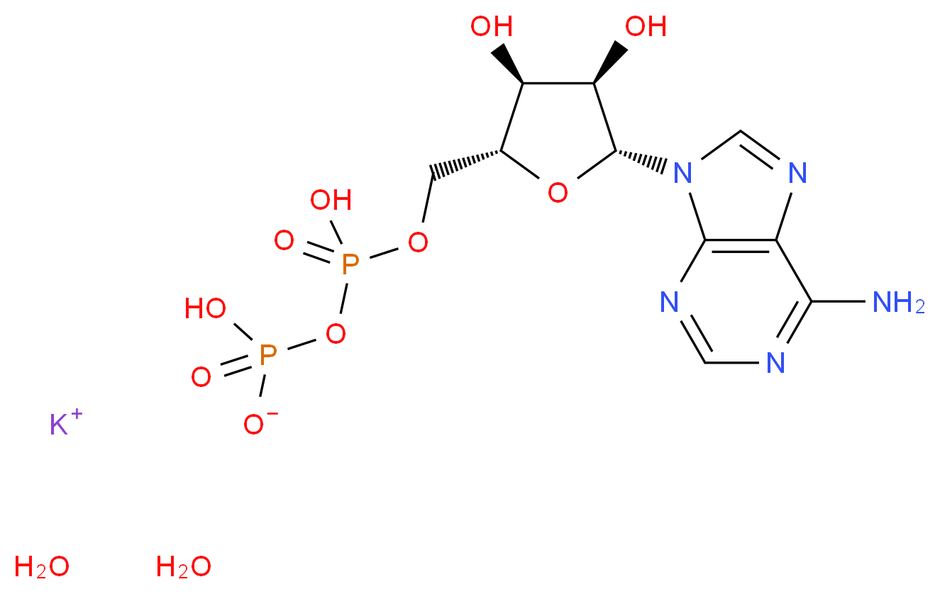 potassium (2R,3R,4S,5R)-2-(6-amino-9H-purin-9-yl)-5-({[(hydrogen phosphonatooxy)(hydroxy)phosphoryl]oxy}methyl)oxolane-3,4-diol dihydrate_分子结构_CAS_72696-48-1