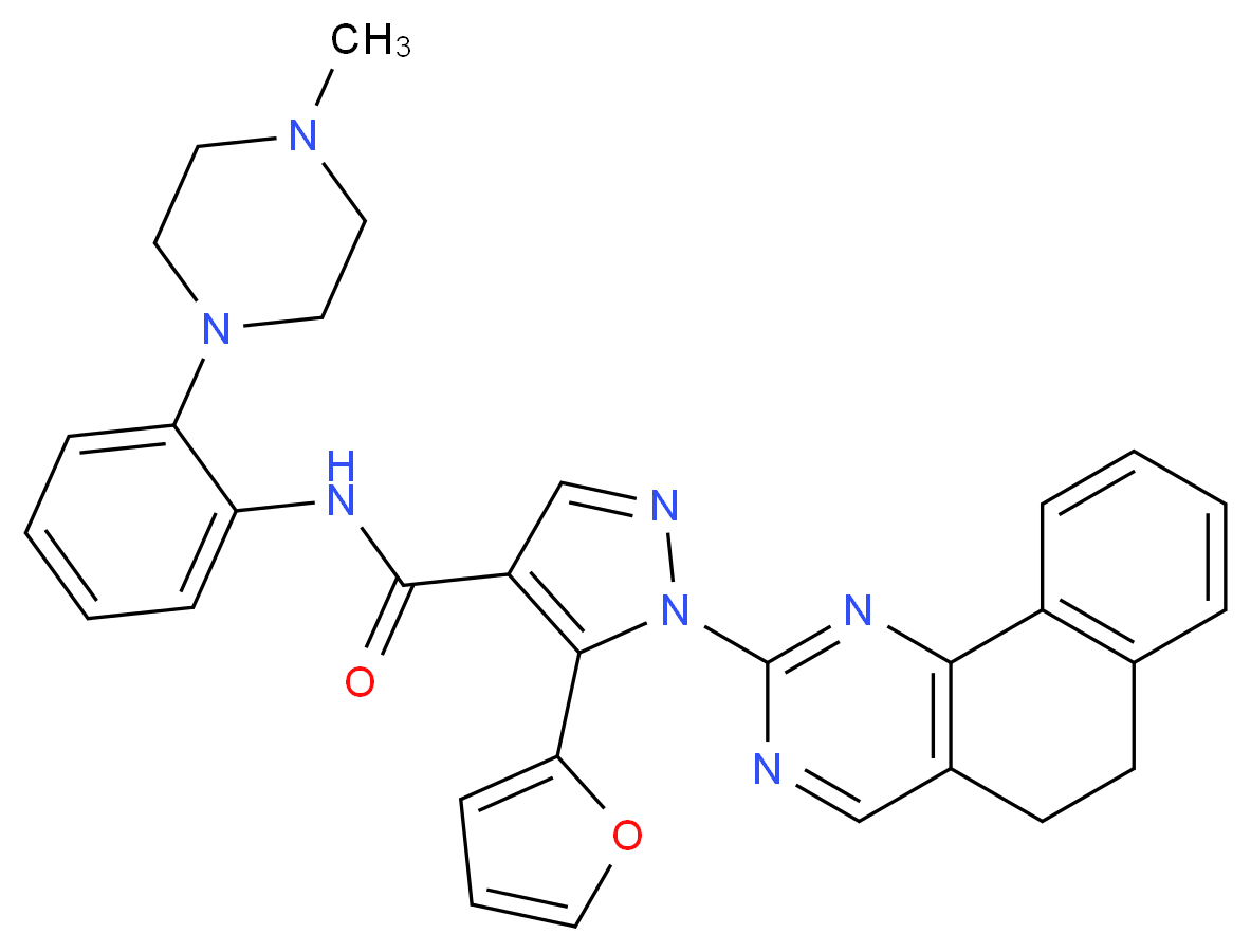 1-(5,6-dihydrobenzo[h]quinazolin-2-yl)-5-(2-furyl)-N-[2-(4-methyl-1-piperazinyl)phenyl]-1H-pyrazole-4-carboxamide_分子结构_CAS_)