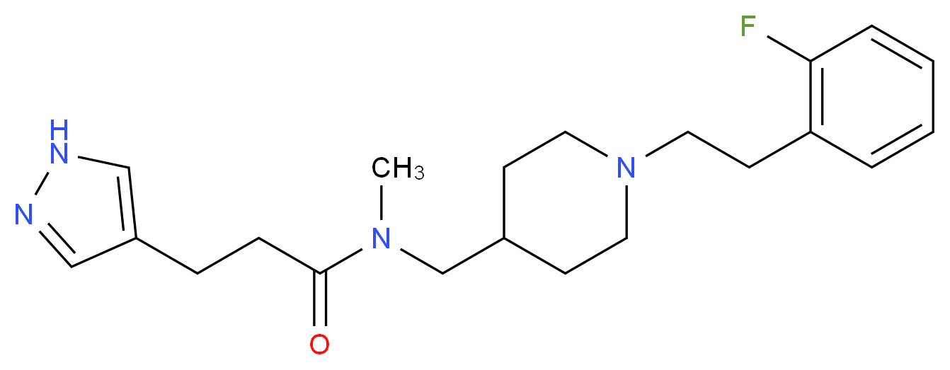N-({1-[2-(2-fluorophenyl)ethyl]-4-piperidinyl}methyl)-N-methyl-3-(1H-pyrazol-4-yl)propanamide_分子结构_CAS_)