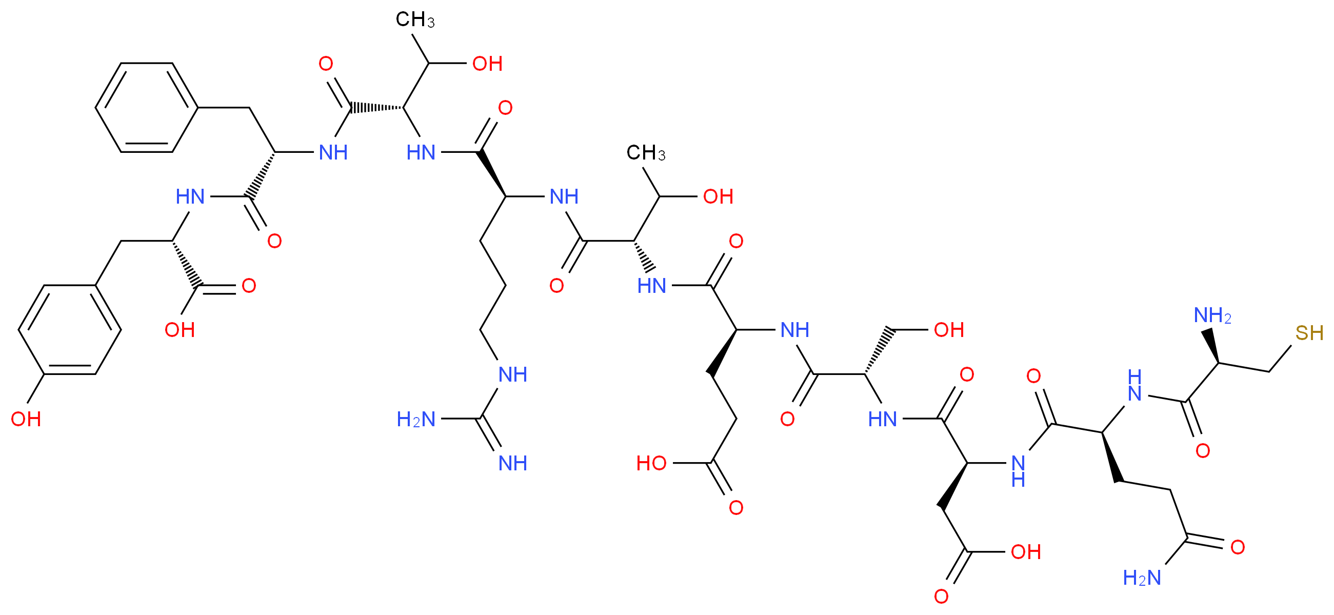 (4S)-4-[(2S)-2-[(2S)-2-[(2S)-2-[(2R)-2-amino-3-sulfanylpropanamido]-4-carbamoylbutanamido]-3-carboxypropanamido]-3-hydroxypropanamido]-4-{[(1S)-1-{[(1S)-4-carbamimidamido-1-{[(1S)-1-{[(1S)-1-{[(1S)-1-carboxy-2-(4-hydroxyphenyl)ethyl]carbamoyl}-2-phenylethyl]carbamoyl}-2-hydroxypropyl]carbamoyl}butyl]carbamoyl}-2-hydroxypropyl]carbamoyl}butanoic acid_分子结构_CAS_94040-53-6