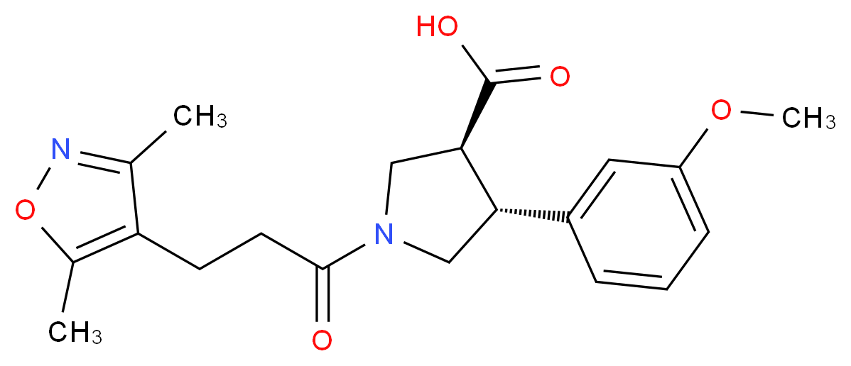 (3S*,4R*)-1-[3-(3,5-dimethylisoxazol-4-yl)propanoyl]-4-(3-methoxyphenyl)pyrrolidine-3-carboxylic acid_分子结构_CAS_)