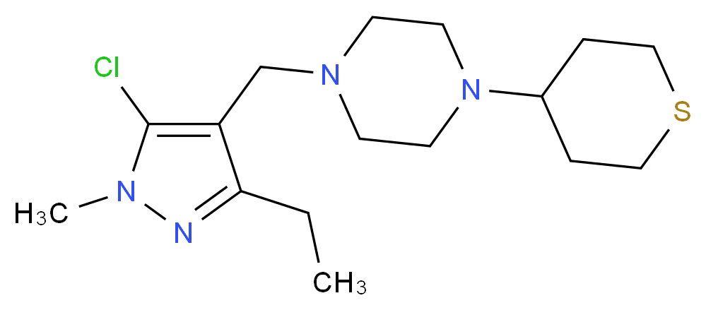 1-[(5-chloro-3-ethyl-1-methyl-1H-pyrazol-4-yl)methyl]-4-(tetrahydro-2H-thiopyran-4-yl)piperazine_分子结构_CAS_)