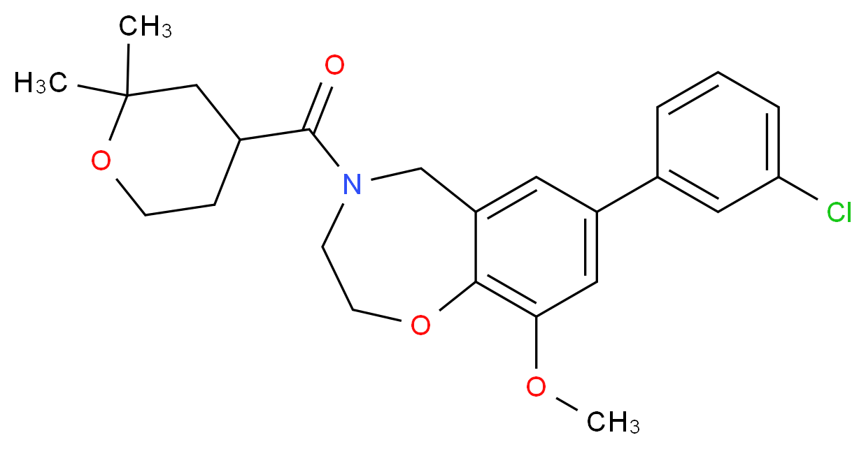 7-(3-chlorophenyl)-4-[(2,2-dimethyltetrahydro-2H-pyran-4-yl)carbonyl]-9-methoxy-2,3,4,5-tetrahydro-1,4-benzoxazepine_分子结构_CAS_)