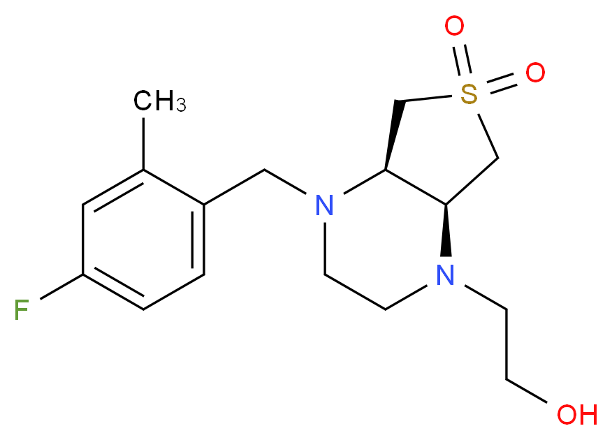 2-[(4aR*,7aS*)-4-(4-fluoro-2-methylbenzyl)-6,6-dioxidohexahydrothieno[3,4-b]pyrazin-1(2H)-yl]ethanol_分子结构_CAS_)
