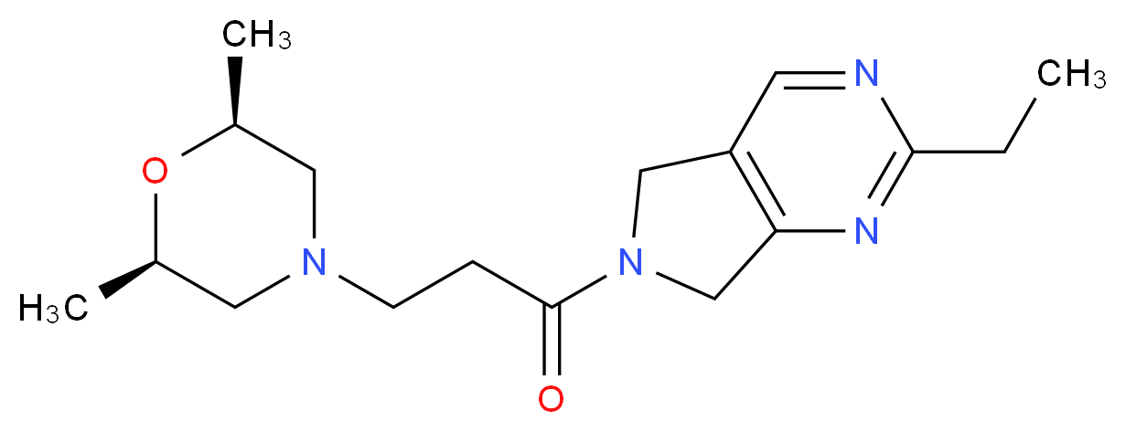 6-{3-[(2R*,6S*)-2,6-dimethylmorpholin-4-yl]propanoyl}-2-ethyl-6,7-dihydro-5H-pyrrolo[3,4-d]pyrimidine_分子结构_CAS_)