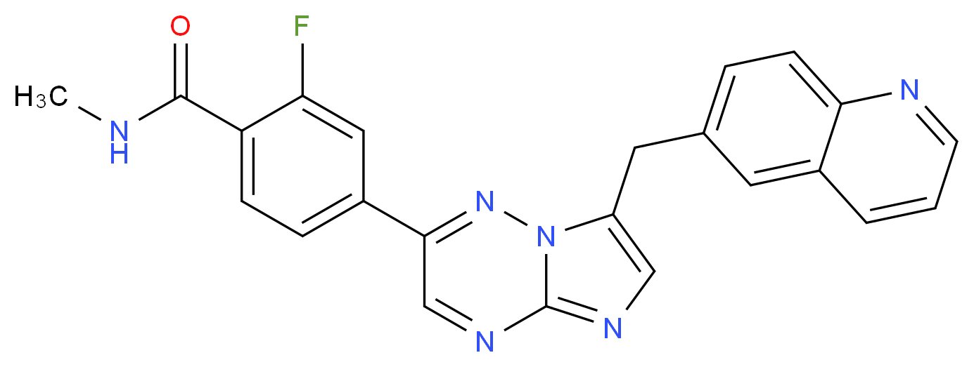 2-fluoro-N-methyl-4-[7-(quinolin-6-ylmethyl)imidazo[1,2-b][1,2,4]triazin-2-yl]benzamide_分子结构_CAS_1029712-80-8