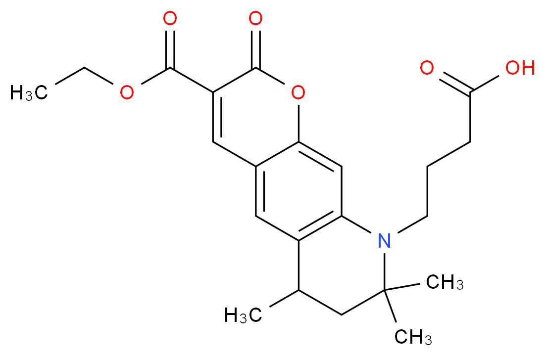 4-[3-(ethoxycarbonyl)-6,8,8-trimethyl-2-oxo-2H,6H,7H,8H,9H-chromeno[7,6-b]pyridin-9-yl]butanoic acid_分子结构_CAS_652966-03-5