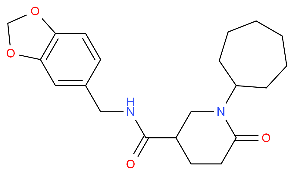 N-(1,3-benzodioxol-5-ylmethyl)-1-cycloheptyl-6-oxo-3-piperidinecarboxamide_分子结构_CAS_)