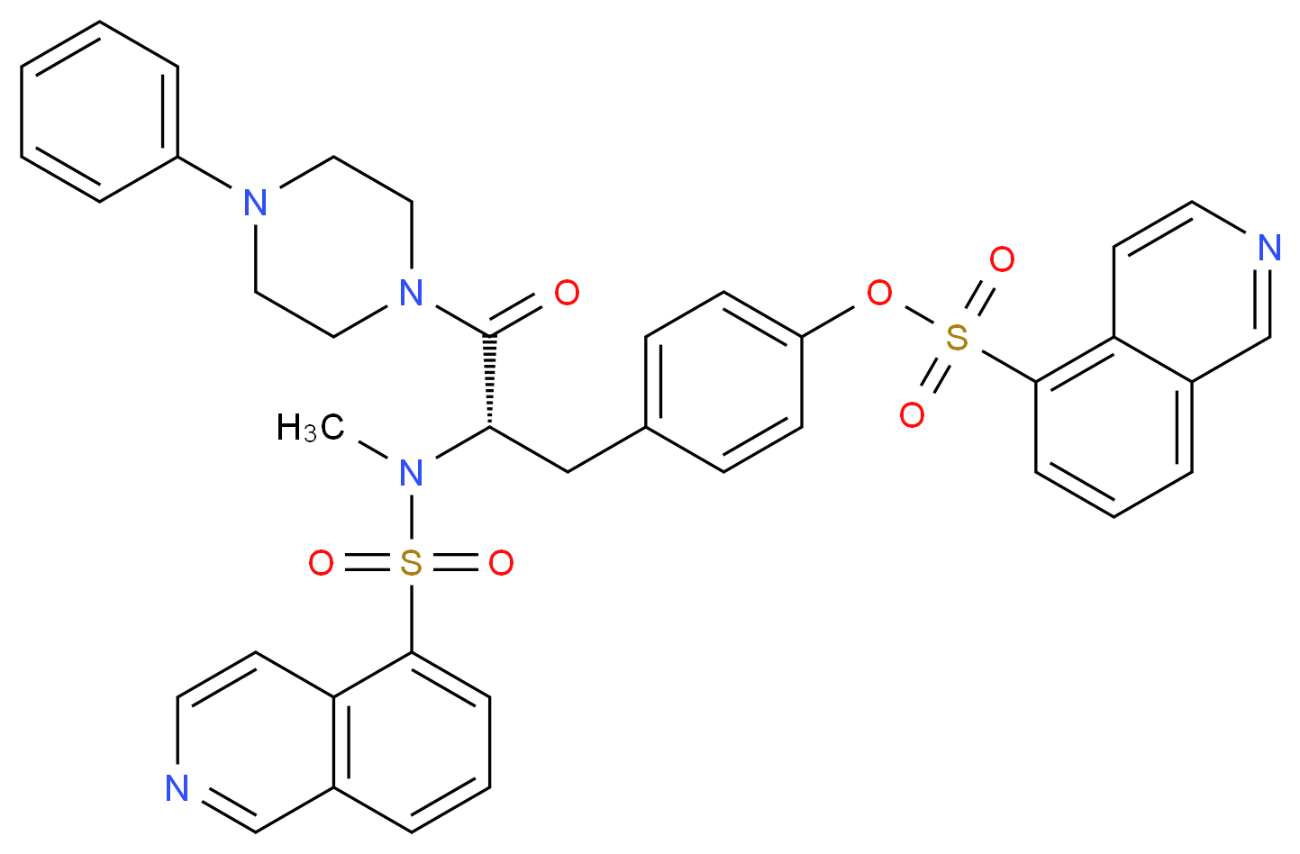 4-[(2S)-2-(N-methylisoquinoline-5-sulfonamido)-3-oxo-3-(4-phenylpiperazin-1-yl)propyl]phenyl isoquinoline-5-sulfonate_分子结构_CAS_127191-97-3