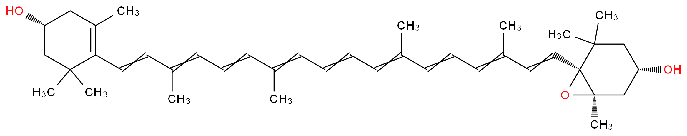 (1R,3S,6S)-6-{18-[(4R)-4-hydroxy-2,6,6-trimethylcyclohex-1-en-1-yl]-3,7,12,16-tetramethyloctadeca-1,3,5,7,9,11,13,15,17-nonaen-1-yl}-1,5,5-trimethyl-7-oxabicyclo[4.1.0]heptan-3-ol_分子结构_CAS_640-03-9