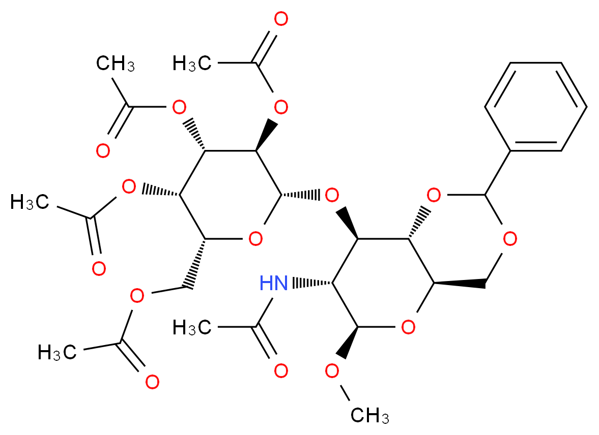 [(2R,3S,4S,5R,6R)-6-{[(4aR,6R,7R,8R,8aS)-7-acetamido-6-methoxy-2-phenyl-hexahydro-2H-pyrano[3,2-d][1,3]dioxin-8-yl]oxy}-3,4,5-tris(acetyloxy)oxan-2-yl]methyl acetate_分子结构_CAS_162427-96-5