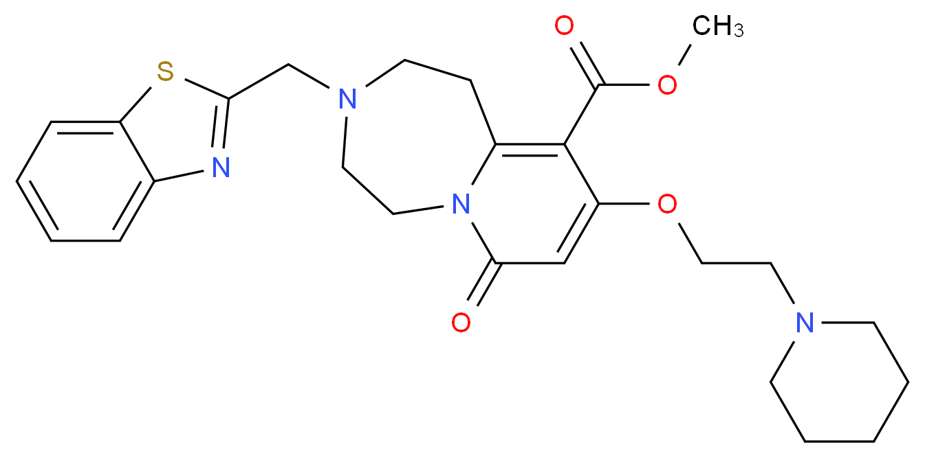 methyl 3-(1,3-benzothiazol-2-ylmethyl)-7-oxo-9-[2-(1-piperidinyl)ethoxy]-1,2,3,4,5,7-hexahydropyrido[1,2-d][1,4]diazepine-10-carboxylate_分子结构_CAS_)