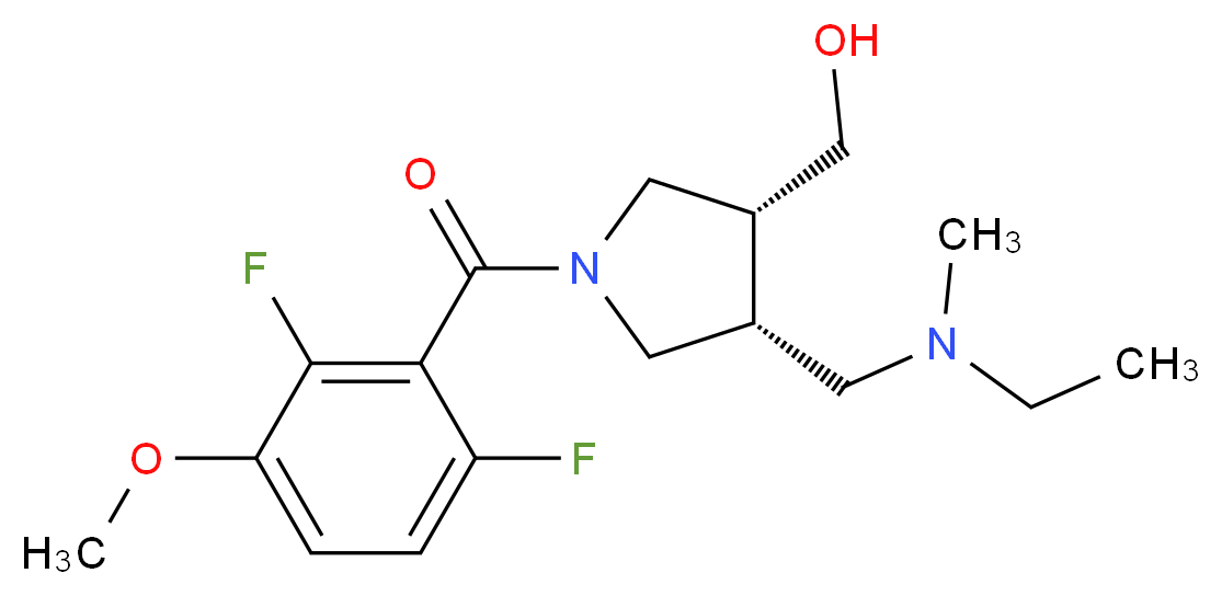 ((3R*,4R*)-1-(2,6-difluoro-3-methoxybenzoyl)-4-{[ethyl(methyl)amino]methyl}pyrrolidin-3-yl)methanol_分子结构_CAS_)