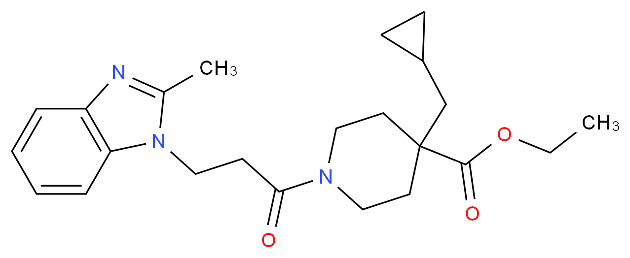 ethyl 4-(cyclopropylmethyl)-1-[3-(2-methyl-1H-benzimidazol-1-yl)propanoyl]-4-piperidinecarboxylate_分子结构_CAS_)