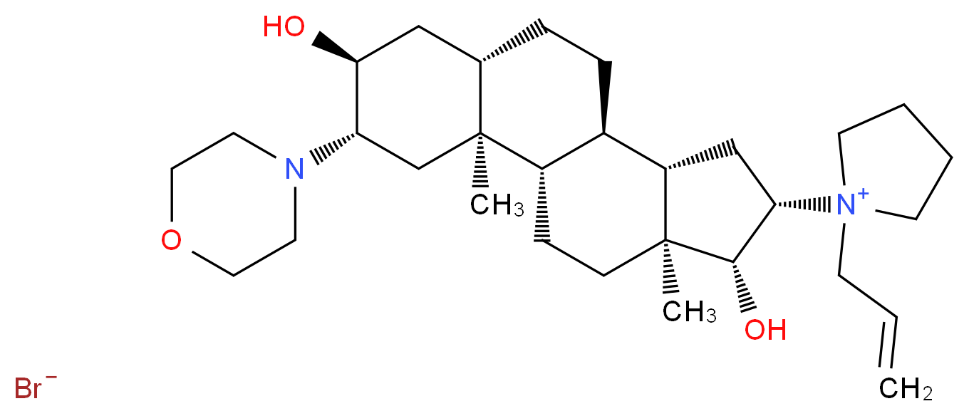 1-[(1S,2S,4S,5S,7S,10R,11S,13S,14R,15S)-5,14-dihydroxy-2,15-dimethyl-4-(morpholin-4-yl)tetracyclo[8.7.0.0<sup>2</sup>,<sup>7</sup>.0<sup>1</sup><sup>1</sup>,<sup>1</sup><sup>5</sup>]heptadecan-13-yl]-1-(prop-2-en-1-yl)pyrrolidin-1-ium bromide_分子结构_CAS_119302-86-2