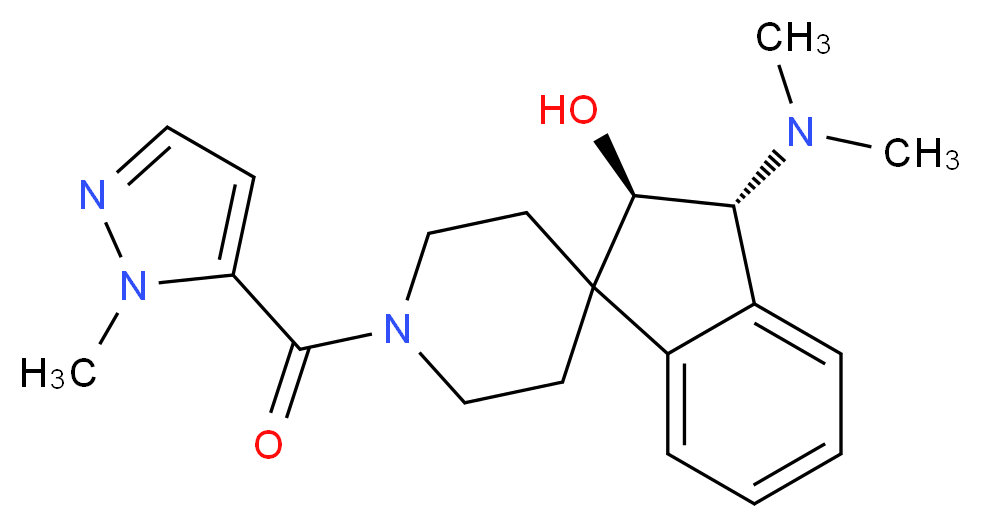 (2R*,3R*)-3-(dimethylamino)-1'-[(1-methyl-1H-pyrazol-5-yl)carbonyl]-2,3-dihydrospiro[indene-1,4'-piperidin]-2-ol_分子结构_CAS_)
