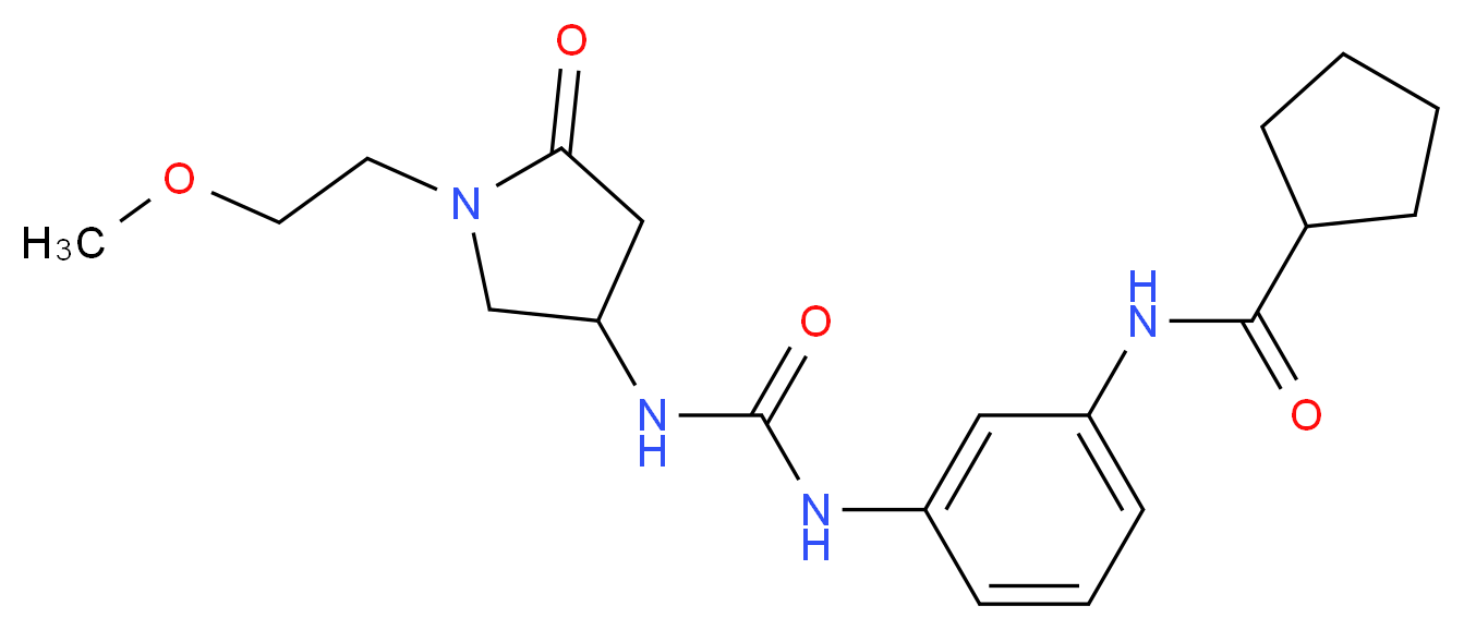 N-{3-[({[1-(2-methoxyethyl)-5-oxopyrrolidin-3-yl]amino}carbonyl)amino]phenyl}cyclopentanecarboxamide_分子结构_CAS_)