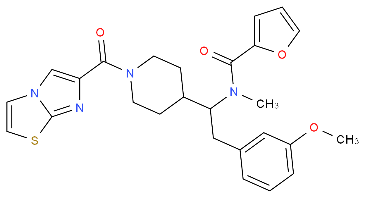 N-[1-[1-(imidazo[2,1-b][1,3]thiazol-6-ylcarbonyl)-4-piperidinyl]-2-(3-methoxyphenyl)ethyl]-N-methyl-2-furamide_分子结构_CAS_)