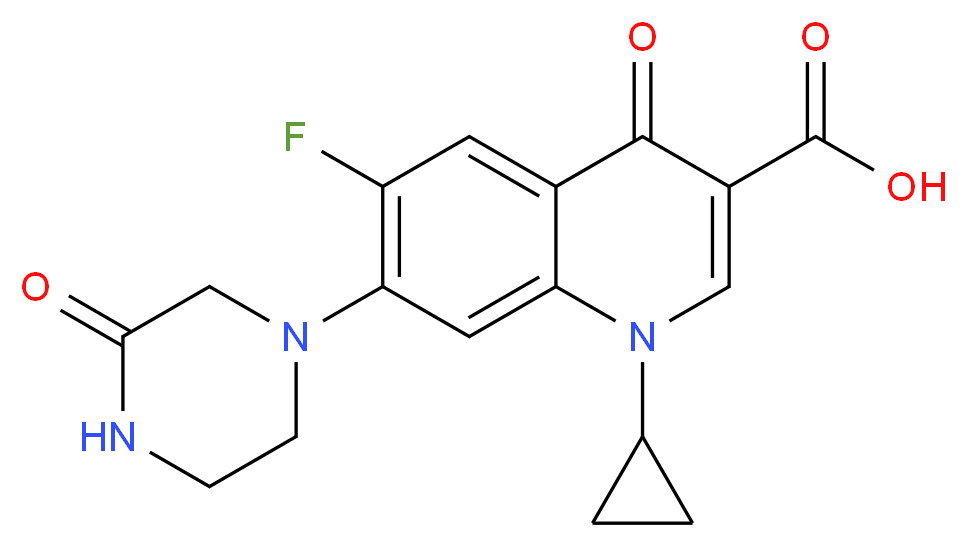 1-cyclopropyl-6-fluoro-4-oxo-7-(3-oxopiperazin-1-yl)-1,4-dihydroquinoline-3-carboxylic acid_分子结构_CAS_103237-52-1